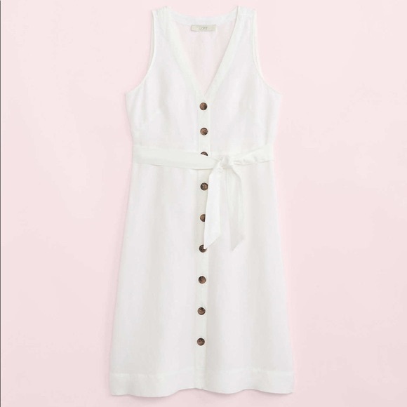 LOFT Linen Blend Button Tie Waist Dress NWT - Picture 2 of 5